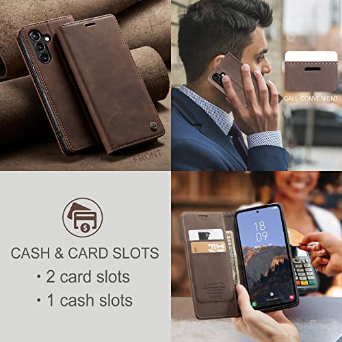 Cracedily for Samsung Galaxy A54 5G Case, Flip Wallet Leather Case with Card Holder Magnetic Closure Shockproof Kickstand Protective Phone Cases Cover for Galaxy A54 6.4 Inch,Coffee - image 8