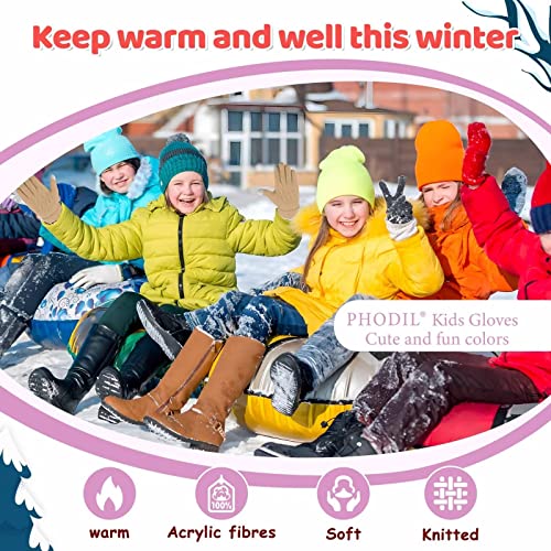 Phodil Kids Gloves Winter Warm With Touchscreen Fingers 3 Pairs,Toddler Gloves Knitted With Fleece Lined For Cold Weather,Girls Gloves Boys Gloves Mittens For Children Age 3-8 #TOP5