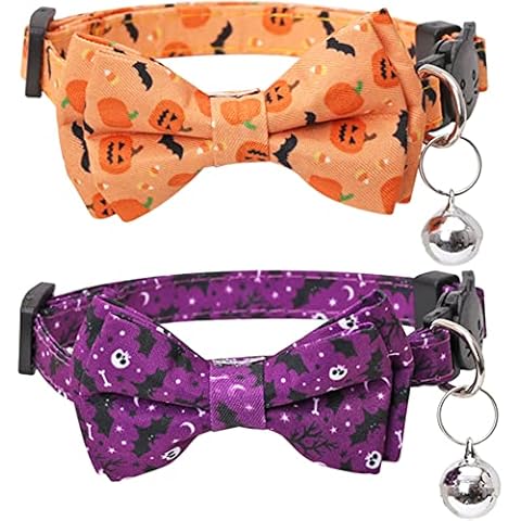Halloween Cat Collar Breakaway with Cute Bow Tie and Bell for Kitty Adjustable Safety Cover