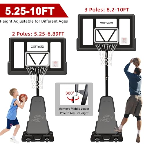 Image of Cofiyard Basketball Hoop Outdoor with 44&48&54 Inch Shatterproof Backboard,10FT Height Portable Basketball Hoop with Sandbag, Adjustable Basketball Goal with Wheels