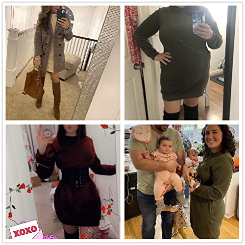 Xuan2Xuan3 Women's Fleece Long Sweatshirt Dress Crewneck Pullover Casual Long Sleeve Bodycon Mini Sweater Dress Army Green #TOP5