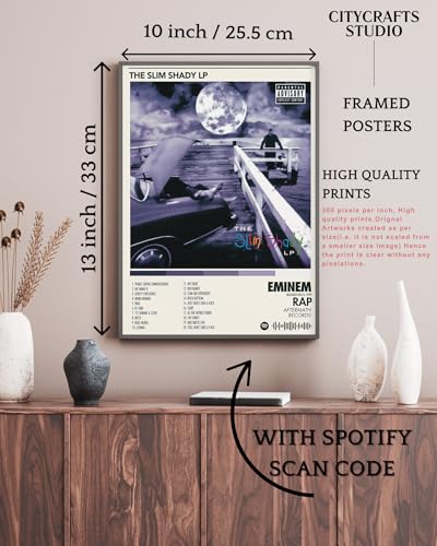 Image of BLINKART Eminem - The Slim Shady Wall Photo Frames | Wall Art for Bedroom, Living Room, Studio or Office | Album Cover Print with Spotify Song Link QR Code | Gift for Fans - 8x12 In