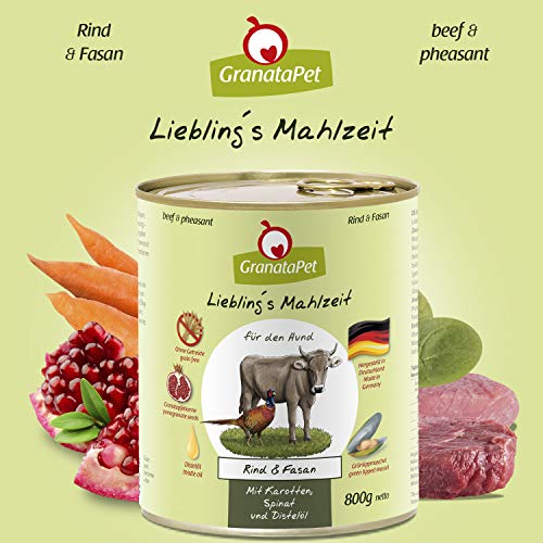 GranataPet Liebling's Mahlzeit Multipack 2, Nassfutter für Hunde im Probierpaket, 6 x 800 g & Liebling's Mahlzeit Wild PUR, Nassfutter für Hunde, Hundefutter ohne Getreide & Zuckerzusätze, 6 x 800 g