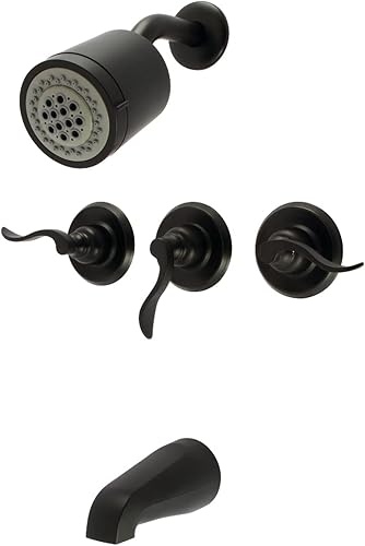 Miniatura 8 de Kingston Brass KB8231NFL NuWave - Grifo francés para bañera y ducha de 3 manijas, cromado pulido, escudo de 3-18 pulgadas de diámetro