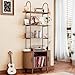 Tall Vinyl Record Player Stand, 4 Tier Arched Bookshelf with Sliding Doors, Retro Small Record Storage Cabinet, Fluted Media Display Shelf, Mid Century Modern Turntable Stand for Living Room, Walnut
