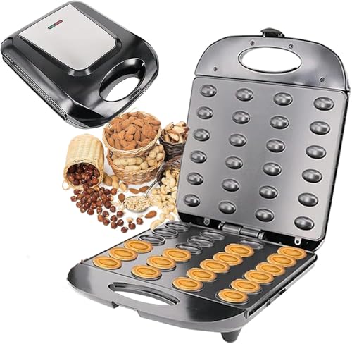 OFNHJK Walnut Cookie Maker, 1400W Electric Nut Walnut Cake Maker with Non Stick Coating and Indicator Light, Support Double Sided Heating, Homemade Dried Fruit Maker for Home Kitchen Use