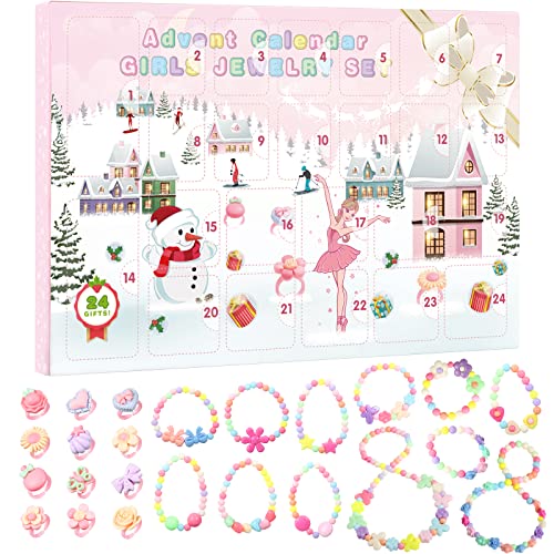 Moncolis Adventskalender 2022 Mädchen Kinder Schmuck Weihnachtskalender 24 Tage Weihnachts Countdown Geschenken mit Armbänder Ringe Halsketten Weihnachts Geschenk für 3 4 5 6 7 8 Jahre Cover