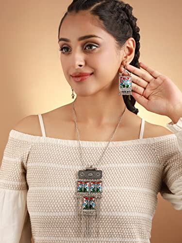 Oxidised Multicolor Square Tasseled Jewellery Set, Vibrant Style