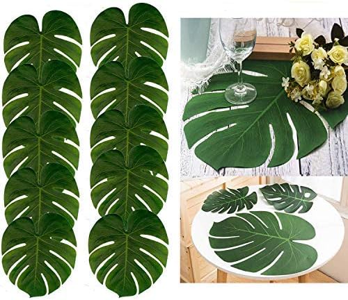 48pcs Large Artificial Tropical Palm Leaves,13.8 by 11.4 inch, Hawaiian Luau Party Tiki,Aloha Jungle Beach Birthday Decorations