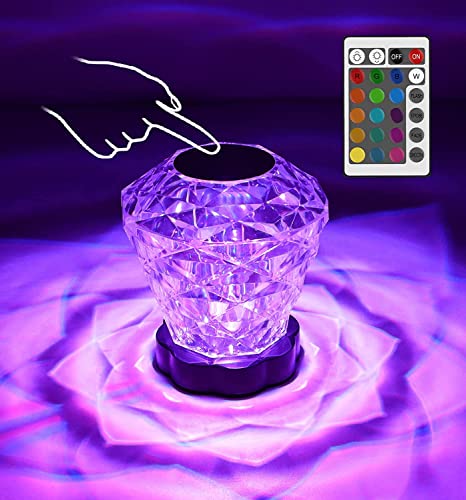 BigKing Lampe de table en diamant en cristal de 16 couleurs, lampe de chevet RVB tactile 7 à 8 heures de durée de vie de la batterie Type-C Charging Bedroom Light, Diamond LED Night Light pour cadeau Cover