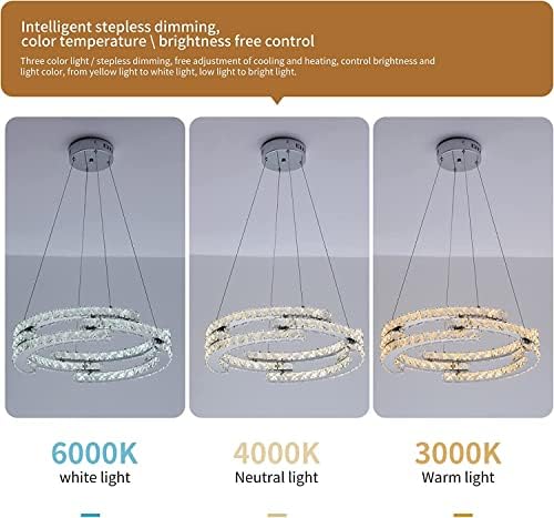 Oninio Modern LED Luxury Crystal Chandeliers, Dimmable Pendant Light, 3 Rings Chandelier Height Adjustable Chandeliers Ceiling Light for Living Room Dining Room Kitchen Bedroom (Dia 19.7 in) 48W