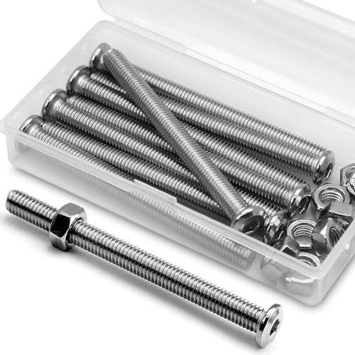 (8 pcs) M8 x 80mm Flat Round Hexagon Socket Head Screws Bolts and Nuts Set 304 Stainless Steel 18-8, Silver, M8x80mm (8 Pieces)