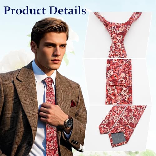 Image of Floral Ties Skinny Tie for Men, Cotton Mens Neckties for Weddings | 2.56'', floral, slim, soft and comfortable, men's neckties for casual, business, party, daily, dating