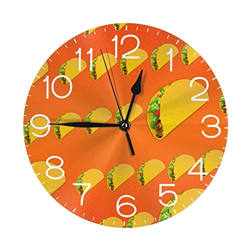 メキシコタコスおいしい 壁掛け時計 おしゃれ 丸型 掛け時計 油絵 置き時計 ミュート デジタル 目覚まし時計 インテリア 10インチ