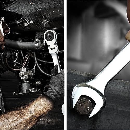 ABuff 3 Pack 8mm Flexible Head Ratcheting Wrench, Ratcheting Box Wrench Set with 5° Movement and 72 Teeth 12 Point for Projects with Tight Space