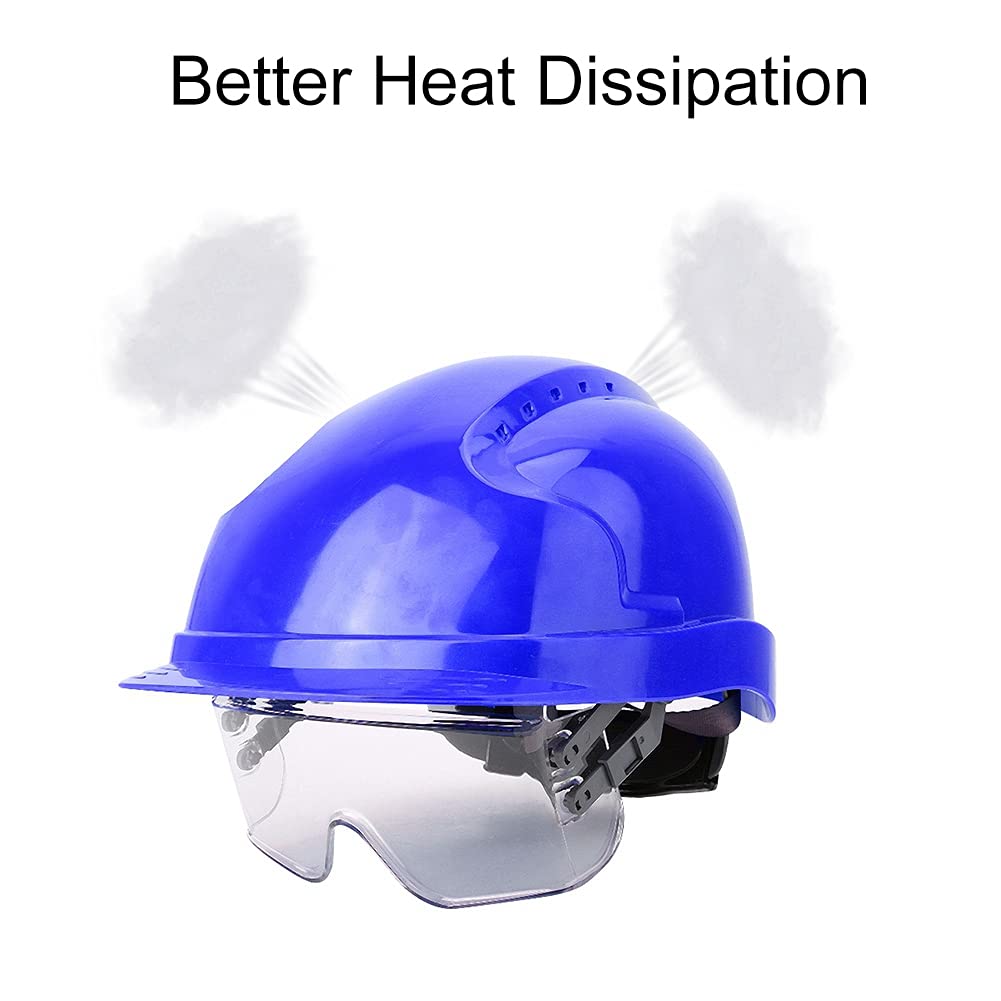 Sonew Casque de Sécurité, 4 Couleurs en Option Hard Hat Defender avec Visière, Casque de Sécurité avec Harnais à 6 Points pour la Construction de Sites Portuaires de Pont(Bleu)