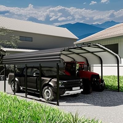 Chilihom Car Port Metal Garage Canopy, 20 20 FT Heavy Duty Carport Kit with Galvanized Steel Frame and Roof, Car Tent Shelter Outdoor Storage Shed for Boats and Truck, Charcoal