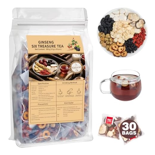Kidney Tea Formula Ginseng Six Treasure Tea, Ginseng & Mulberry Herbal Tea, Kidney Cleanse Detox & Repair, Traditional Chinese Herbal Tea Bags, Five Treasures Teas For Men Women (30 Bags/1 Pack)