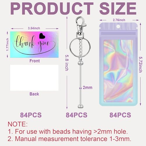 Image of 42 /84 /126 Pcs Beadable Keychain Bars Bulk Blank DIY Beaded Keychain Making Supplies with Bag Thank You Card