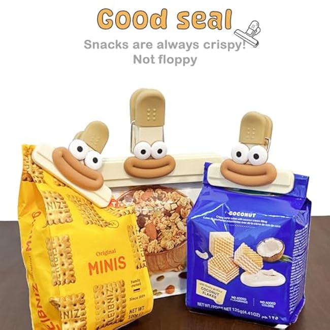 6 Pack Chip Bag Clips, Plastic Bag Clips for Chips Food Storage Cute Heavy Duty Seal (6 Small)