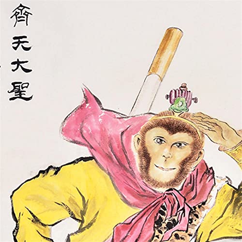 Singe roi lutte contre bouddha peinture soie pour masquer un mur vide