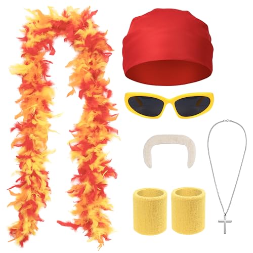 EQVYG 6PCS Halloween Wrestler Costume Accessories Adult Bandana Headband Feather Boa Mustache...