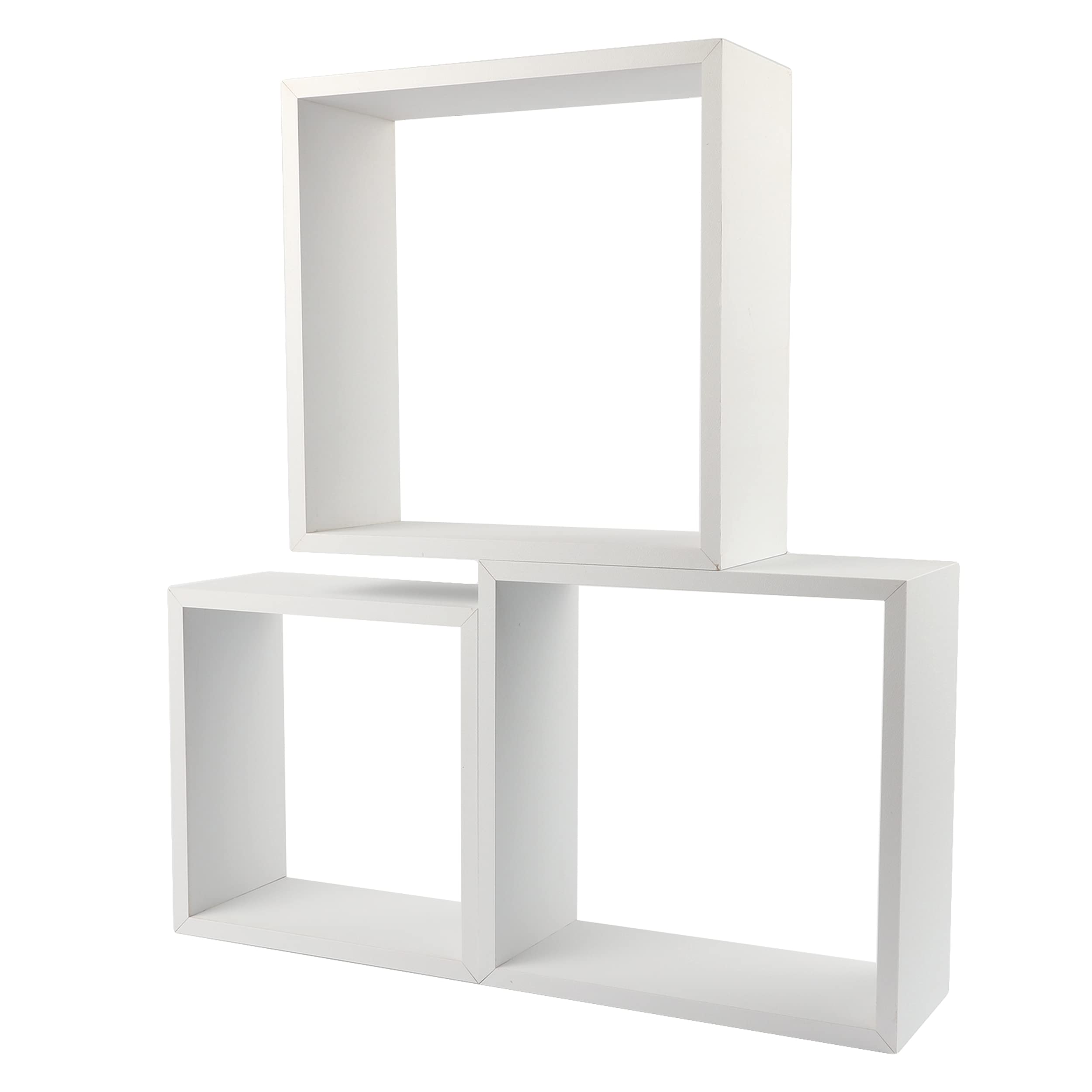 H HANSEL HOME Set de 3 Estanterías Cuadradas Color Blanco, Tamaños 30/27/24cm, Baldas Flotantes, Estantes Flotantes para Salón, Cocina, Habitación, Pasillo