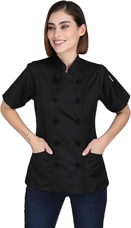 Ladies Chef Jacket Short Sleeve Coat with Knotted Buttons | Stylish, Durable & Professional Culinary Uniform for Women