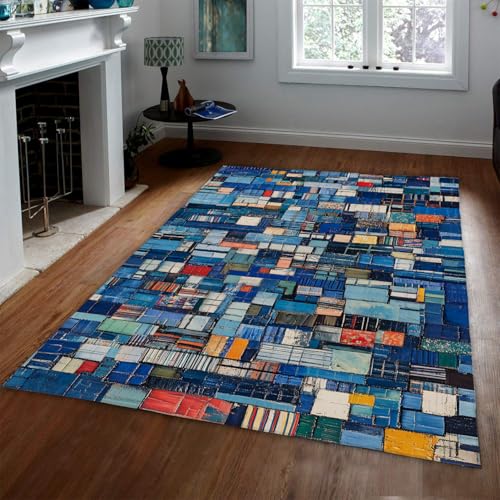 Tapis mosaïque en flanelle fine au design patchwork moderne - 3