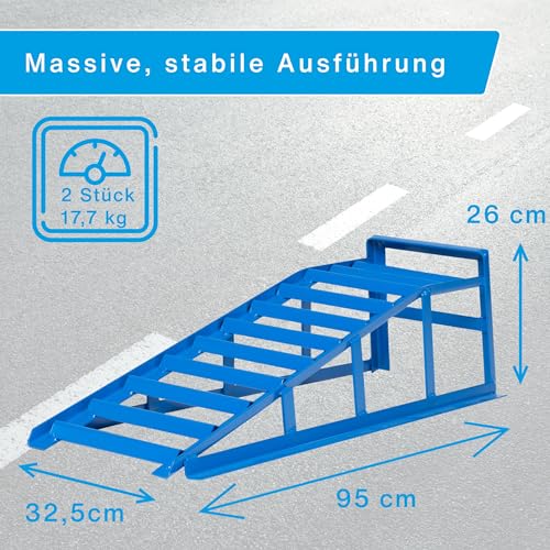 cartrend PKW Auffahrrampen-Set, bis 225 mm Hebebühne Kfz Rampe Auffahrbock Hebeplattform mit Überfahrschutz, 2 Stück
