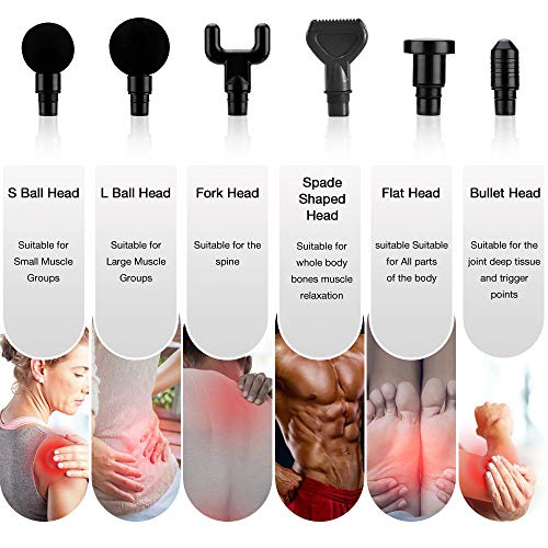 Massage Gun Deep Tissue, 20 Speeds Percussion Massage Gun for Athletes Muscle Recovery, Cordless Handheld Muscle Massager Gun for Body Neck Back Leg, Carry Case & 6 Head - Thumbnail 5