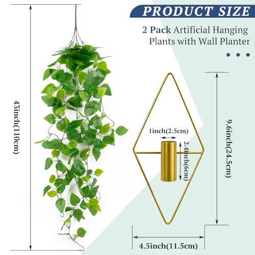 Image of LOYWREE 2 Pack Artificial Hanging Plants with Wall Planter, Faux Pothos Vines Fake Hanging Plant, Plastic Greenery Wall Decor for Indoor Outdoor Home Office Garden Patio Bedroom Living Room Decor