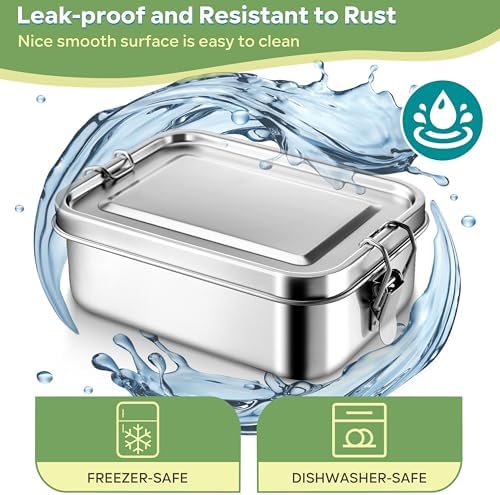 HaWare Stainless Steel Bento Box, 29oz (850ML) Lunch Box Container with Lids and 2 Removable Dividers, Metal Lunch Containers with Locking Clips, Leak-Proof Food Storage Containers for Work School - Thumbnail 3