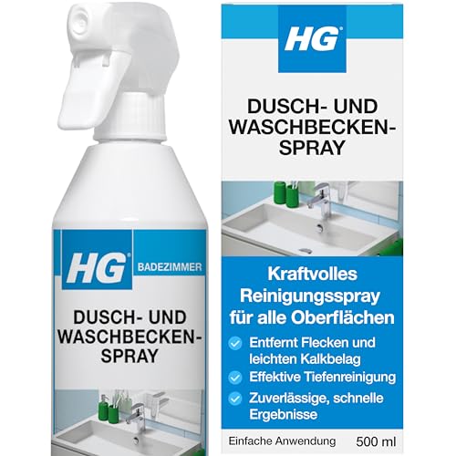 HG Badreiniger täglich, Sprühreiniger für die tägliche Anwendung in Dusche und Waschbecken, geeignet für Kunststoff-Duschkabinen, geflieste Wände, Marmor und Naturstein - 500 ml