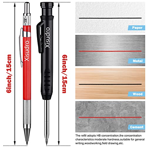 Mechanical Carpenter Pencils Set With 40 Pcs Refills, Woodworking Scriber Tool, 4 Pcs Colorful Deep Hole Pencils Marker Marking Tool With Built-In Sharpener, Great For Construction Drafting Architect #TOP5