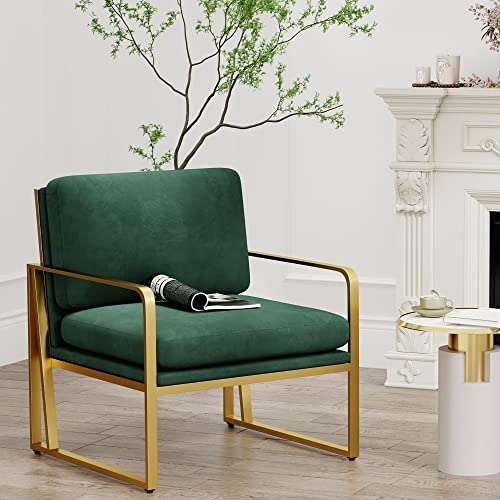 Andeworld Velvet Accent Chair, Mid Century Living Room Armchair,Upholstered Modern Sofa Side Chair With Metal Golden Legs For Reading,Lounging,Bedroom Apartment, Green #TOP12