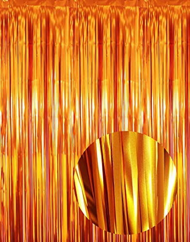 Image of GOER 3.2 ft x 9.8 ft Metallic Tinsel Foil Fringe Curtains for Party Photo Backdrop Decor (Orange,1 Pack)