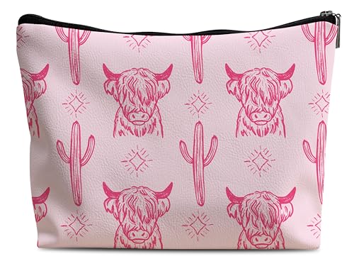 Image of Cow Makeup Bag - Cowgirl Stuff, Gifts for Women - Leather Cow Pattern