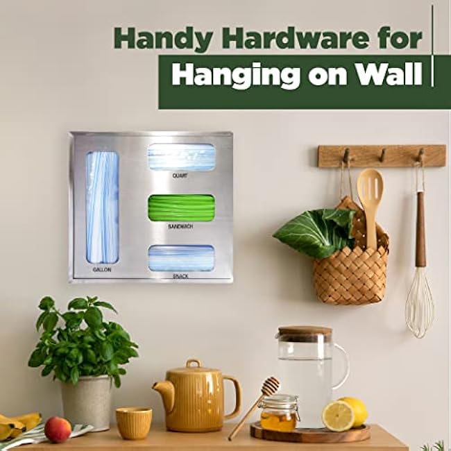 Anywills Silver Stainless Steel Ziplock Bag Organizer for Kitchen Drawer, Compatible with Gallon, Quart, Sandwich and Snack Variety Size Bags (1 Box 4 Slots)