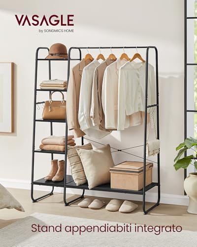 VASAGLE Stand Appendiabiti con Scarpiera, 5 Ripiani Portaoggetti - Immagine 1