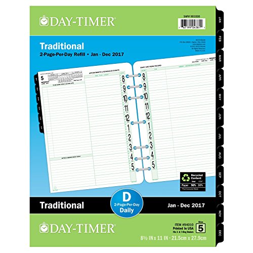 Day-Timer Daily Planner Refill 2017, Two Page Per Day, Traditional, 8-1/2 x 11