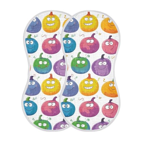 Cute Cartoon Pumpkins Cotton Muslin Cotton Burp Cloths Breathable wash rag for Babies boy and Girl Set of 2, 22x11in