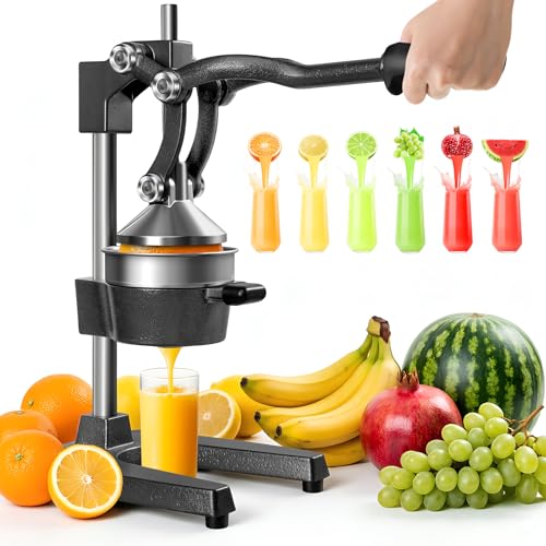Cast Iron Juicer Manual Juicer Commercial Citrus Juicer Hand Press Manual Fruit Juicer Orange Lime Squeezer Heavy Duty Fruit Press for Pomegranate/Watermelon/Orange/Lemon/Lime (Dark Black)