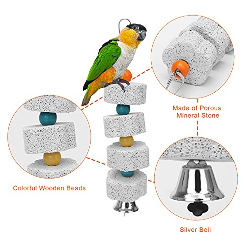 Image of AHIER 7 Inch Bird Mirror with Rope Perch, Bird Toys Swing Parrot Grinding Stone with Bell for Parakeet Cockatoo Cockatiel Lovebirds Canaries (Pack of 2)