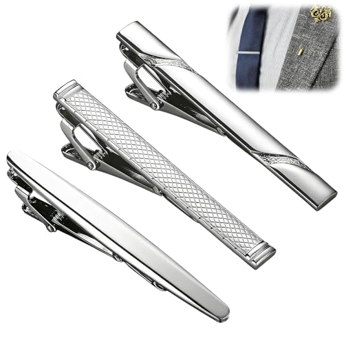 3 Pcs Pasadores De Corbata Para Hombre   Sujetacorbatas Para Hombre De Metal Plateado, Un Accesorio Atemporal Para Corbata, Bodas, Ocasiones De Negocios, Cumpleaños Y Uso Diario