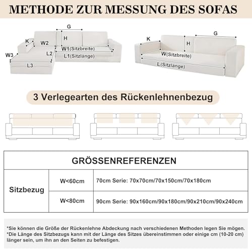 Alishomtll Plüsch Sofabezug Ecksofa 1/2/3/4 Sitzer, Universelle rutschfeste Sofa Überzug, L Form Couch Überzug Sofaschoner, Waschbar Sofaüberwurfe Sofadecke für Wohnzimmer, Beige 90x210cm