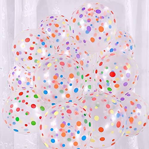 Image of RasuDecor 10 Pieces 12 inch Polka Dot Latex Balloon Transparent and Rainbow Dot Colorful Balloons, 12 Inch Latex Polka Dots Balloons for Kids Women Men Birthday Easter Engagement Wedding, Halloween Party Supplies Decor #RasuImpex (10Pcs 12 inchPolkaDotTrprtRainbow)