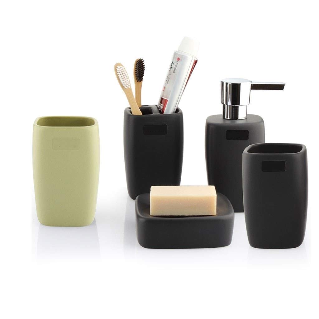 Dispensador de jabón líquido Set de accesorios de baño de 5 piezas El conjunto de apariencia mate de cerámica incluye: Dispensador de loción Jabonera para porta cepillos de dientes y 2 tazas de enjuag