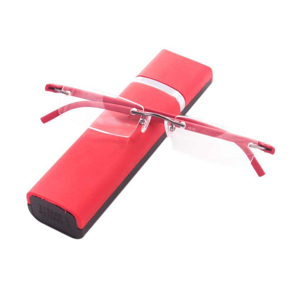 KoKoBin Ultraleichte TR90 rahmenlose Lesebrille mit Brillenetui Lesehilfe für Damen und Herren(rot,+1.0)