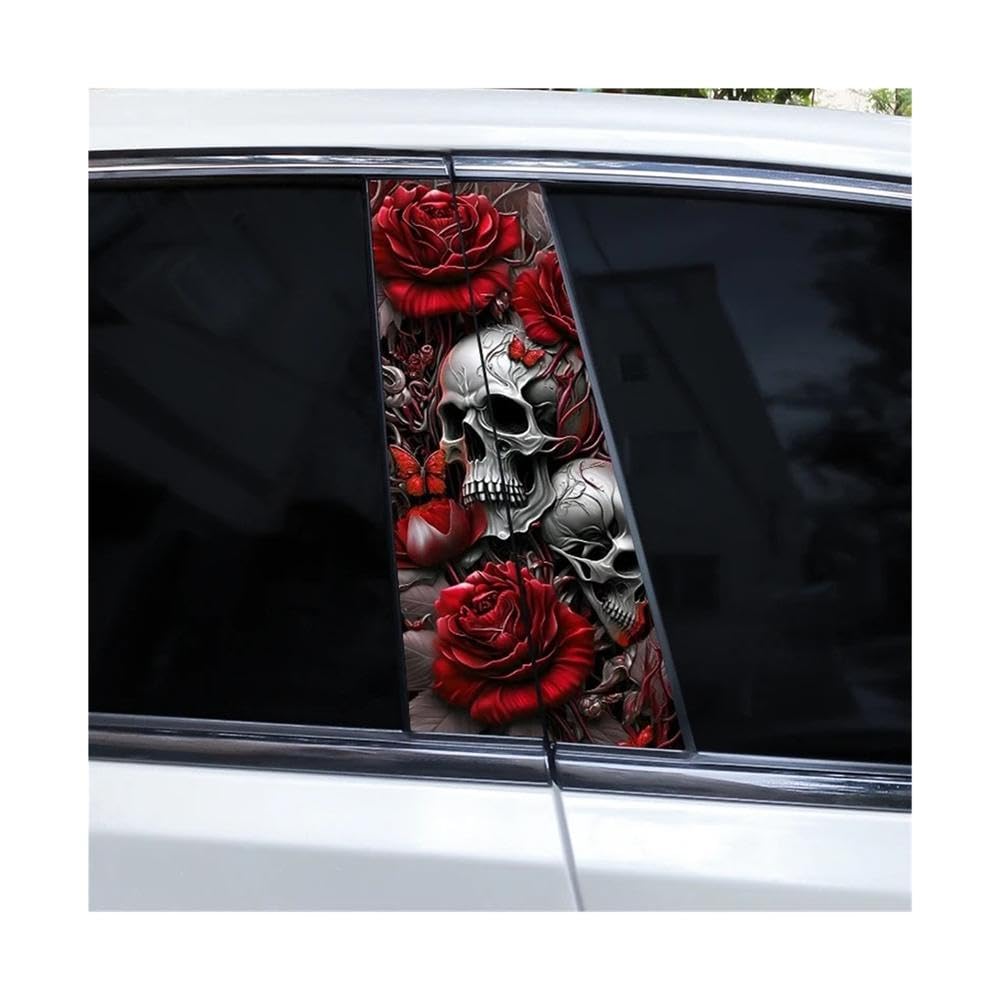 Bertdcx Type A 2Pcs Metal Skull Rose Car B-Pillar Waterproof Decal Diy Sticker Car Exterior Accessories Auto Parts(Type A)